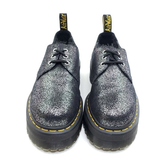 Dr. Martens 1461 Quad Fur Oxford Platform Shoe Women Black Glitter Leather US 10 - Picture 3 of 12